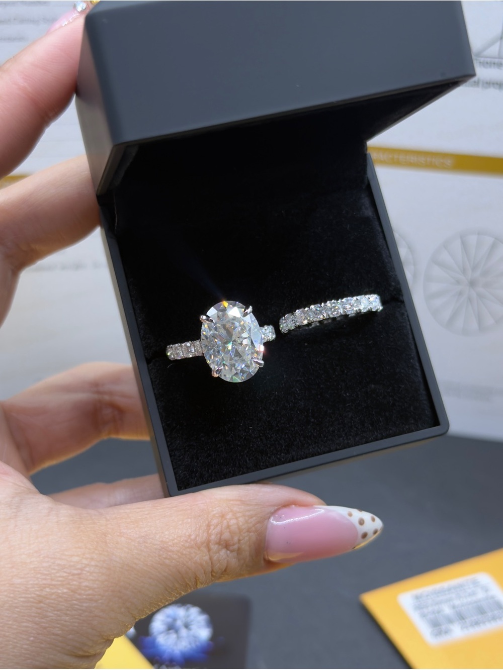 10ct Oval Moissanite with 2cttw eternity band engagement ring set sz6